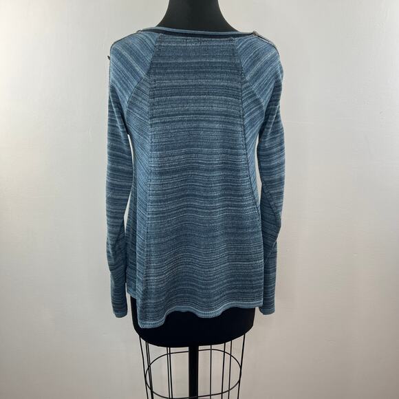 FREE PEOPLE We The Free Blue Rolled Round Neck Cotton Blend Long Sleeve Top XS - Picture 6 of 9